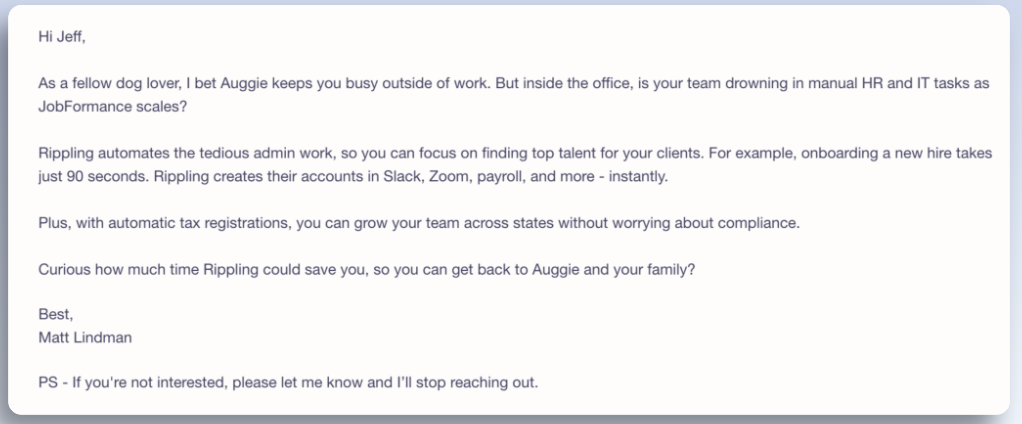 AI generated email from Rippling