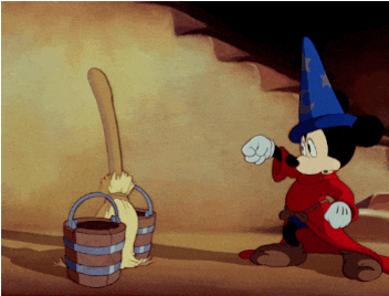 Mickey mouse and a broom going head to head.